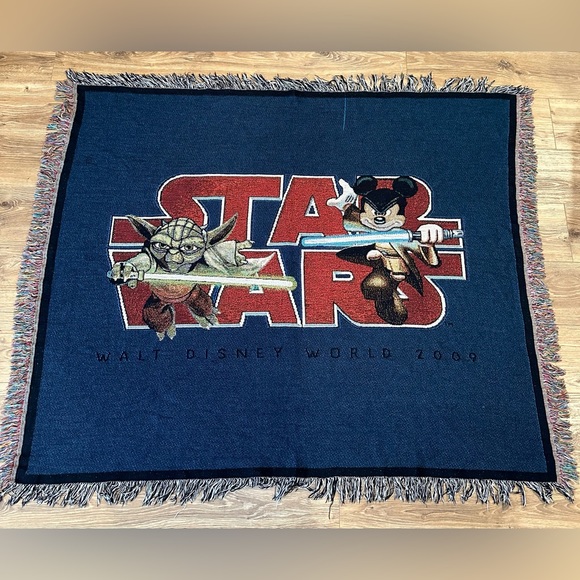 Rare Disney Woven Tapestry Blanket Star Wars Weekends Jedi Mickey&‎ Master Yoda - Picture 1 of 6